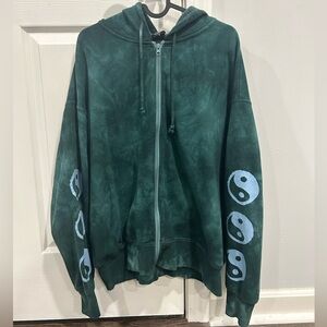 Medium teal/blue graphic PacSun zip-up hoodie/sweatshirt/jacket